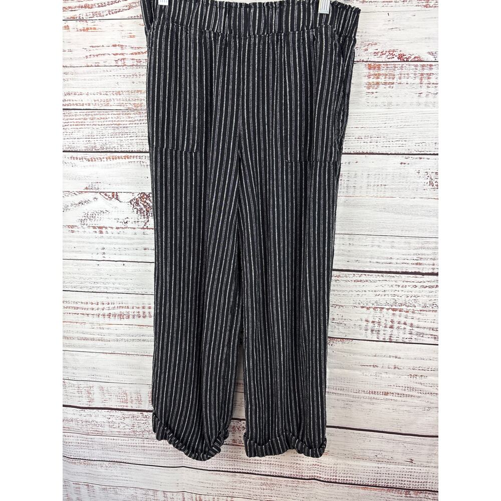 Womens Time & Tru Black White Striped Linen Blend Casual Pull On Pants Cuffed XS
